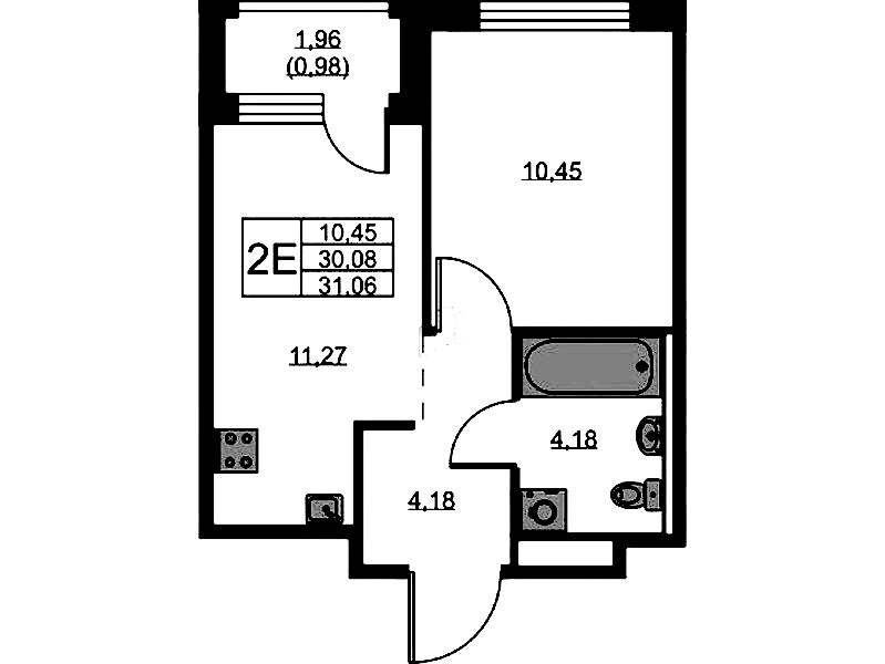 1-комнатная квартира 31.06 м², 1/9 эт., ЖК «GloraX Новоселье»